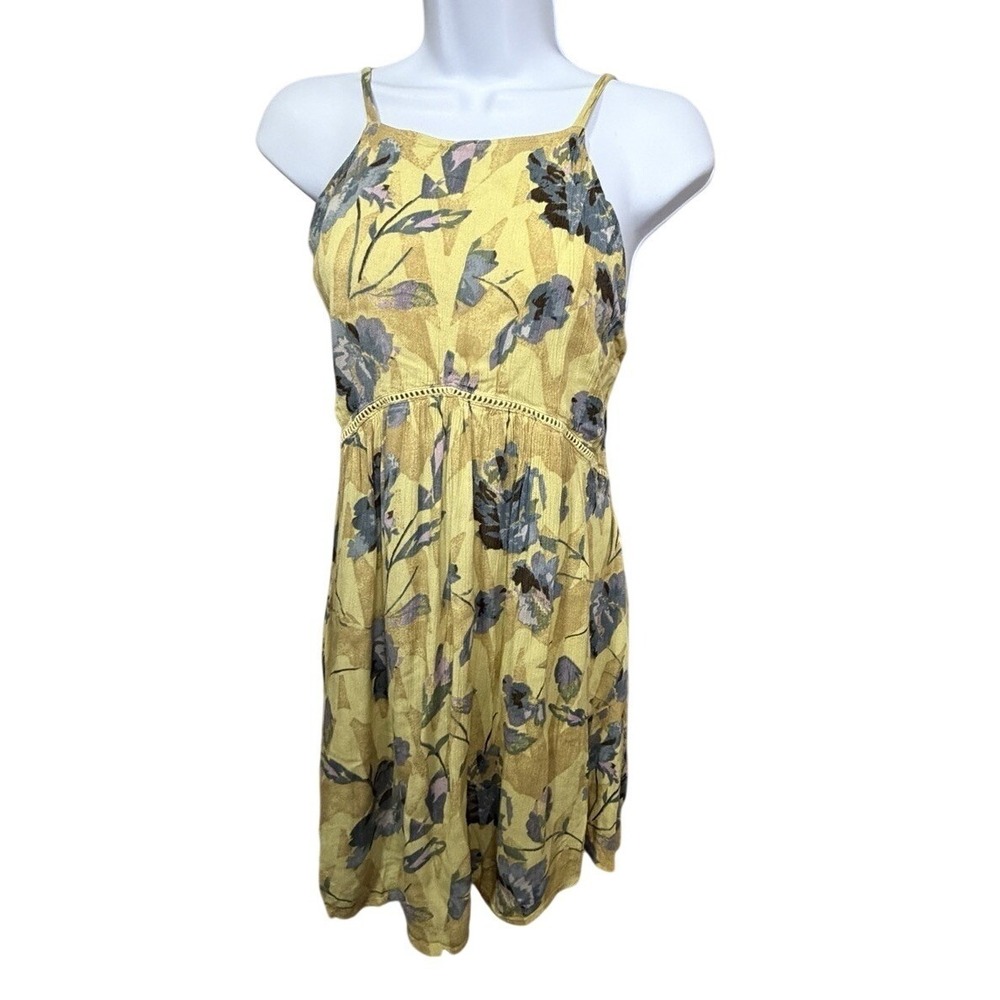 ONeill Yellow Floral Print Halter Neck Sundress Womens Size Small Beach Bunny‎